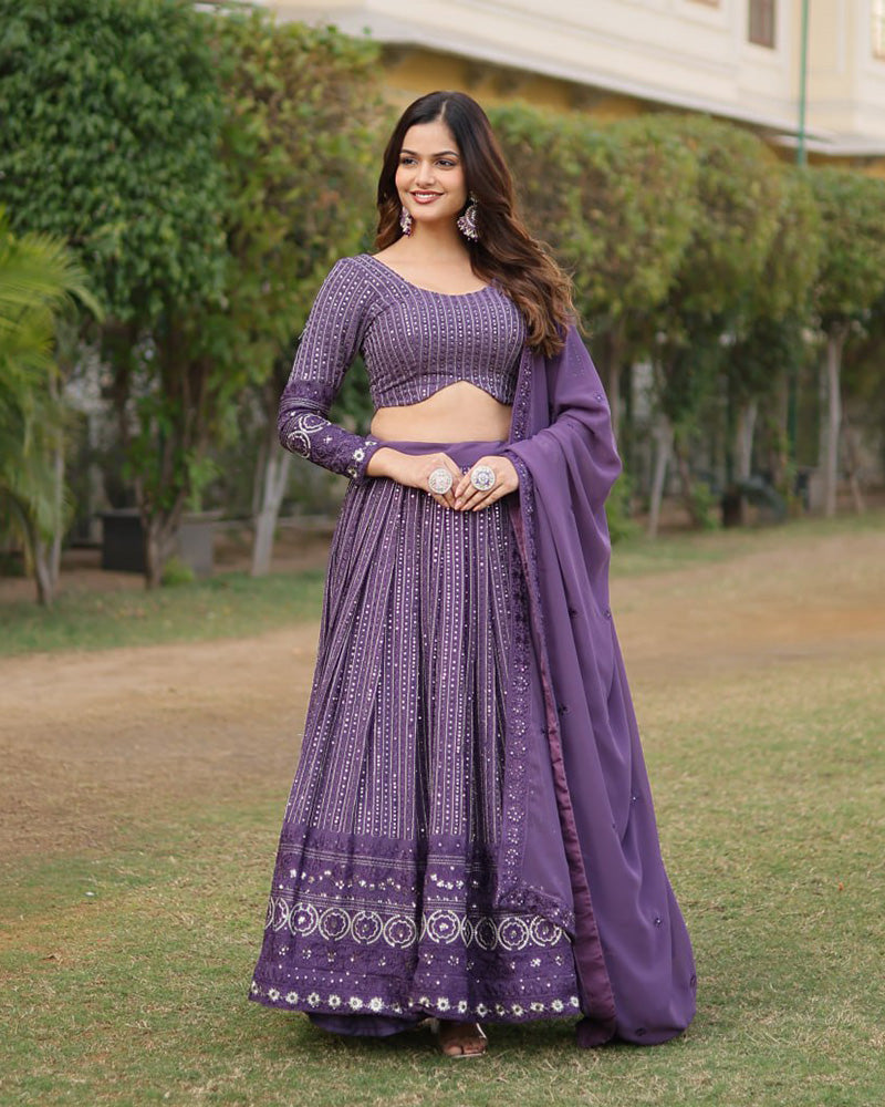 Purple Color Georgette Sequence Embroidery Lehenga Choli