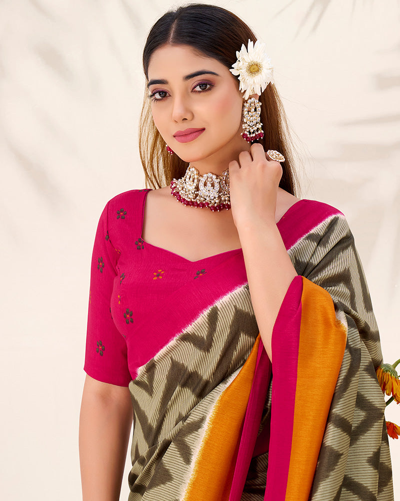 Mehndi Color Tasar Silk Printed Saree