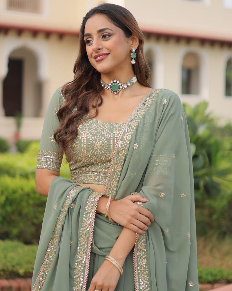 Mint Green Color Georgette Sequence Embroidery Lehenga Choli