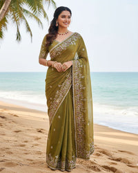Luvender Color Fendi Chiffon Sequence Embroidered Saree