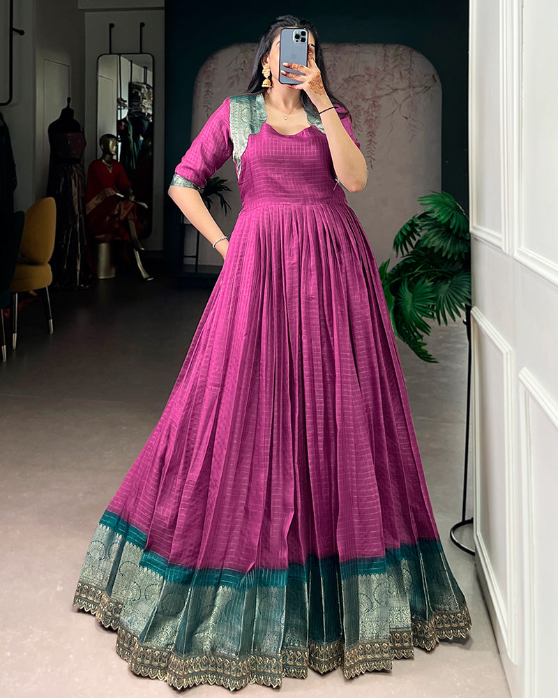 Pink Color Dola Chex Zari Weaving Gown