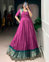 Pink Color Dola Chex Zari Weaving Gown