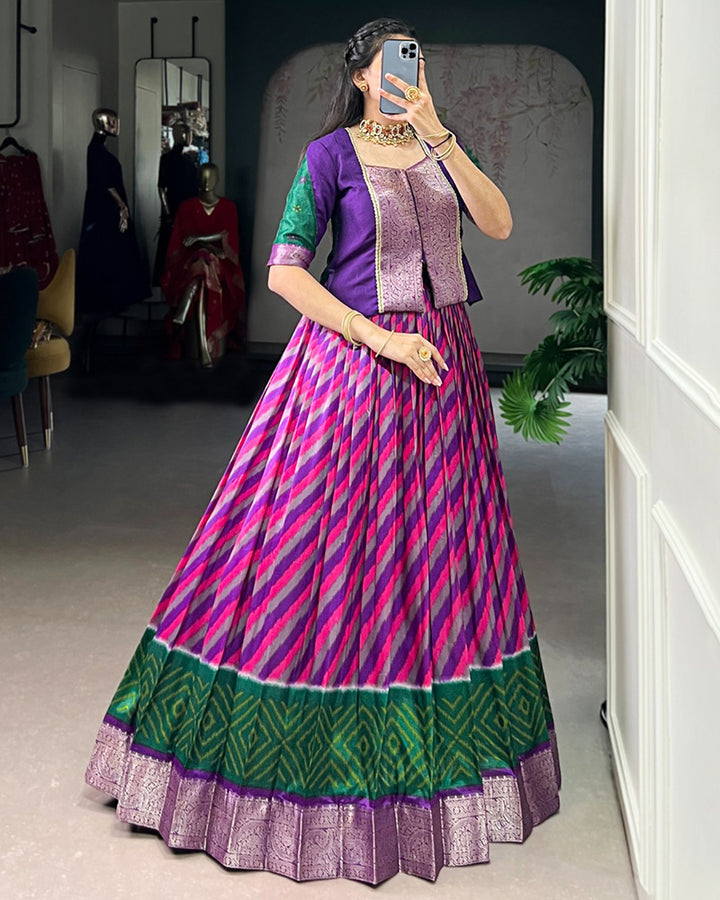 Purple Color Tasar Silk Laheriya Printed Lehenga Choli