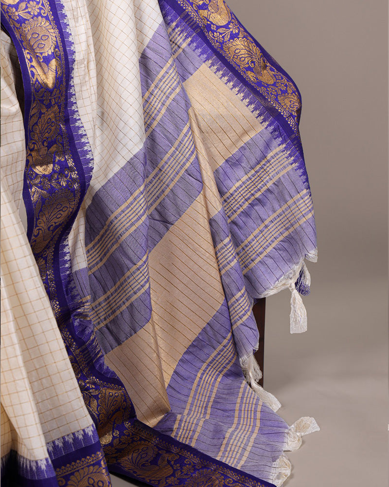 Royal Blue Color Poly Cotton Zari Weaving Saree