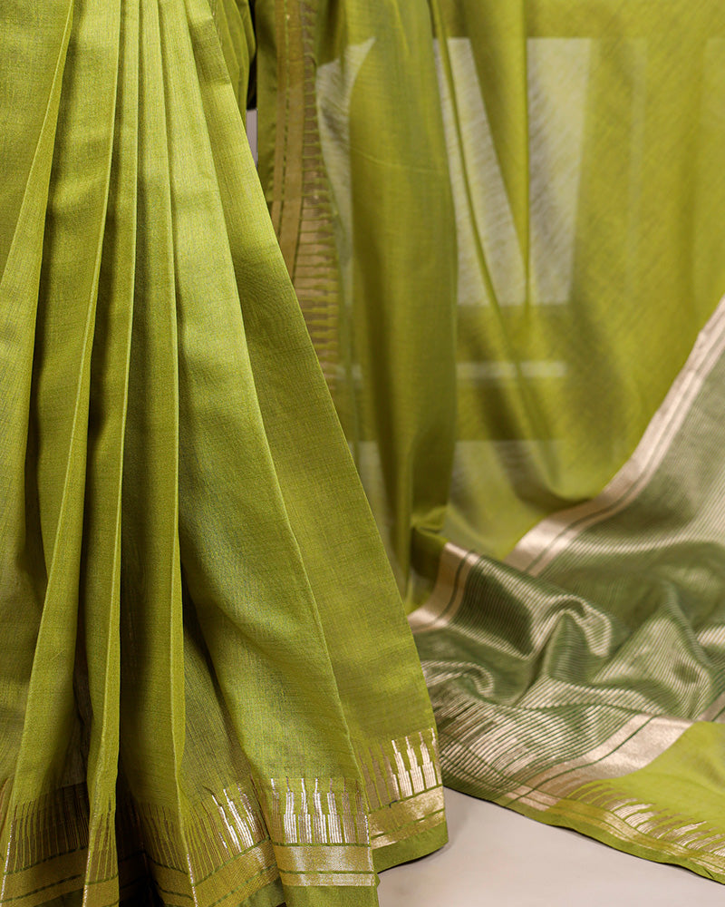 Olive Green Color Cotton Silk Zari Weaving Saree