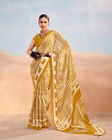 Mustard Color Satin Chiffon Printed Saree