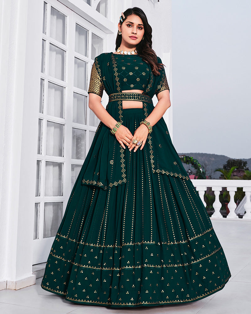 Teel Green Color Sequence Embroidered Georgette Semi Stitched Lehenga Choli