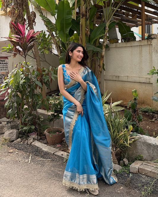 Blue Color Banarasi Tissue Silk Saree