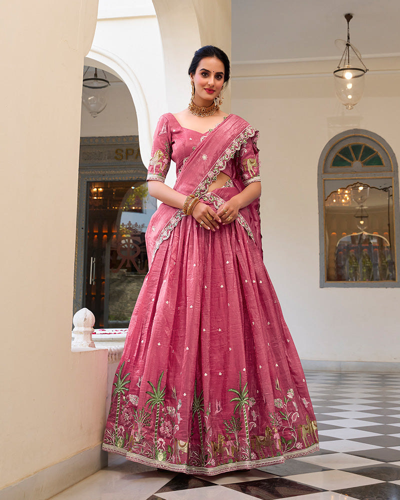 Pink Color Gold Crush Embroidered Lehenga Choli