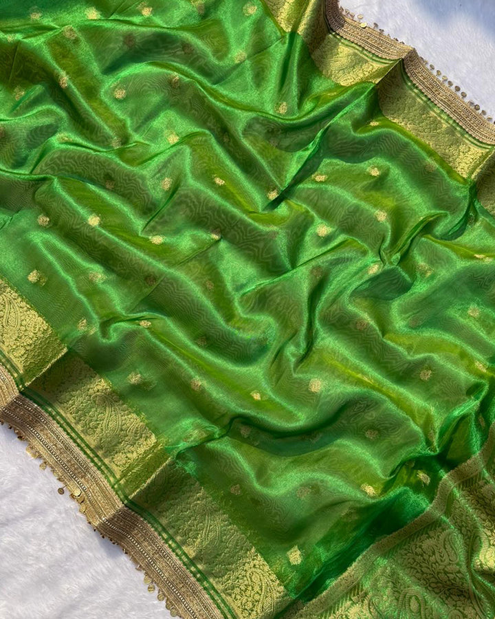 Classic Green Color Tissue Silk Saree