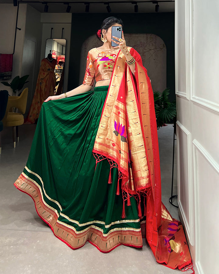 Green Color Vichitra Silk Jacquard Paithani Silk Lehenga Choli