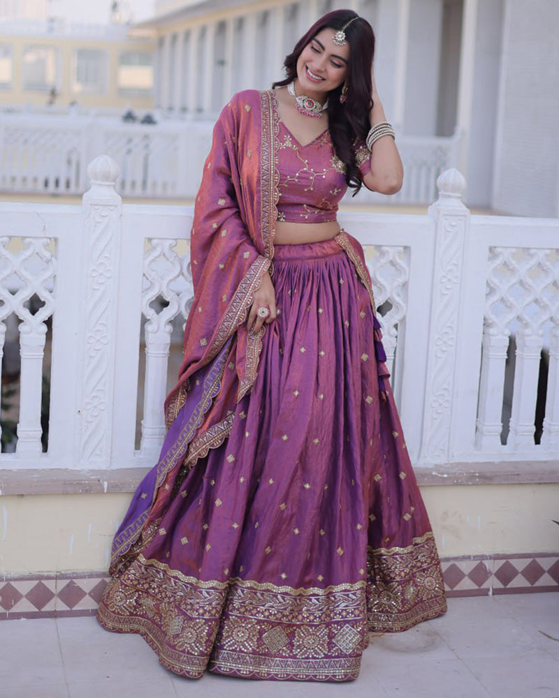 Dusty Onion Color Ysl Silk Embroidered Lehenga Choli