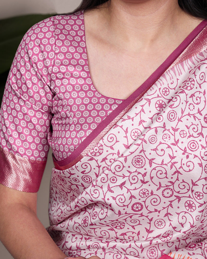 Light Pink Color Designer Tasar Silk Printed Saree