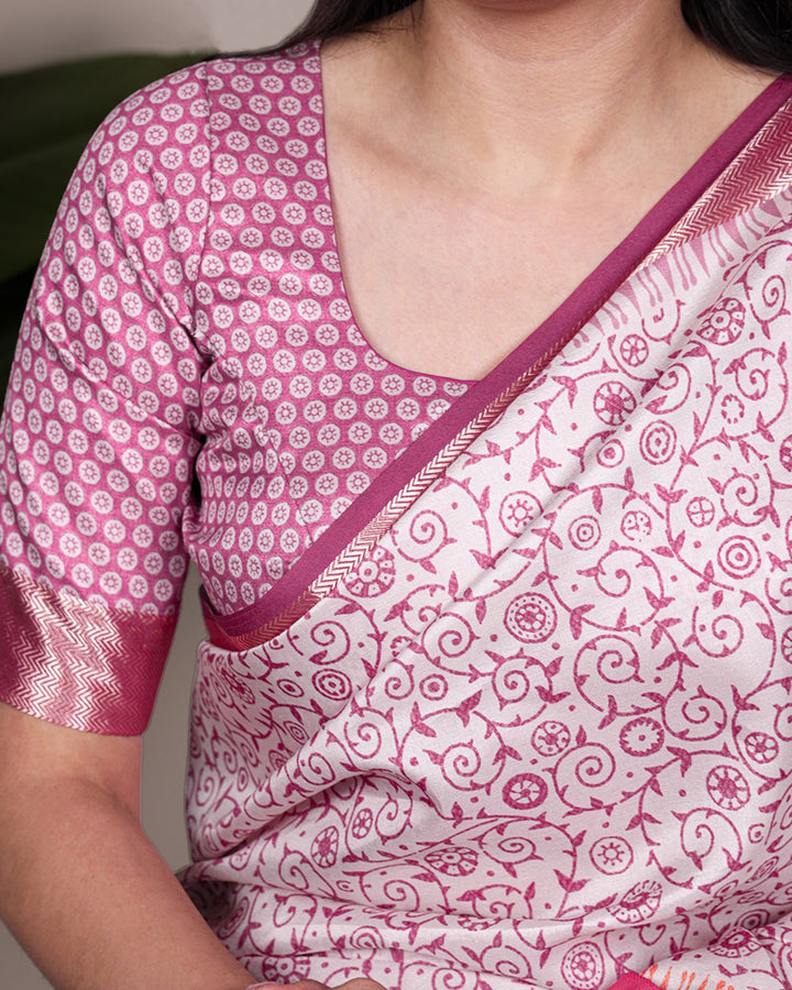 Light Pink Color Designer Tasar Silk Printed Saree