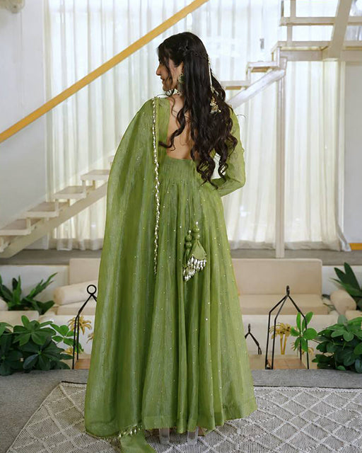 Mehendi Color Salsa Silk Anarkali Suit