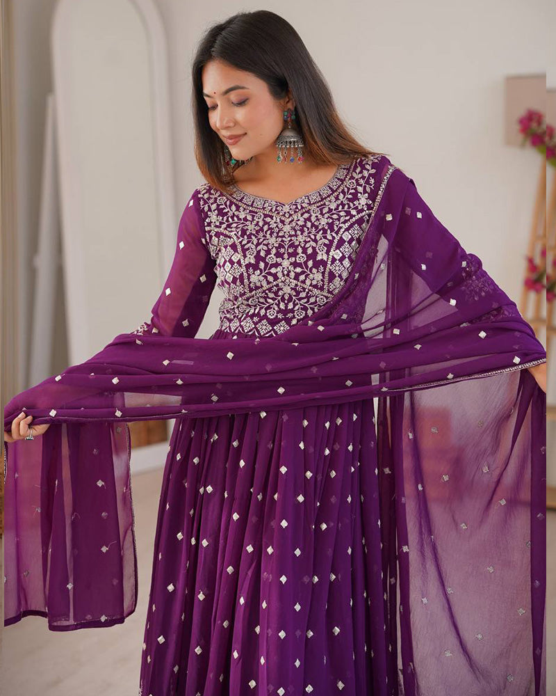 Wine  Color Georgette Sequence Embroidered Anarkali Suit