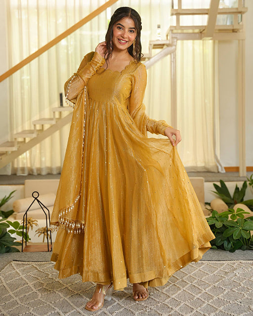 Yellow Color Salsa Silk Anarkali Suit