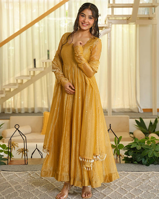 Yellow Color Salsa Silk Anarkali Suit