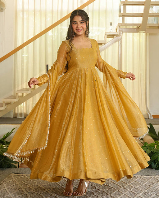 Yellow Color Salsa Silk Anarkali Suit