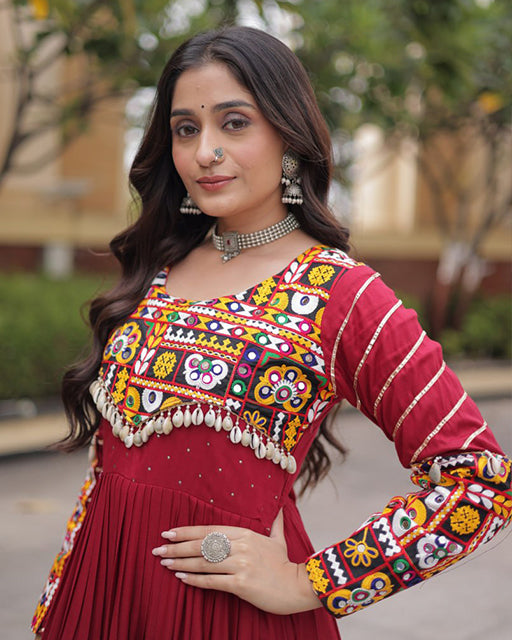 Two Color Rayon With Mukesh work Navratri Gown