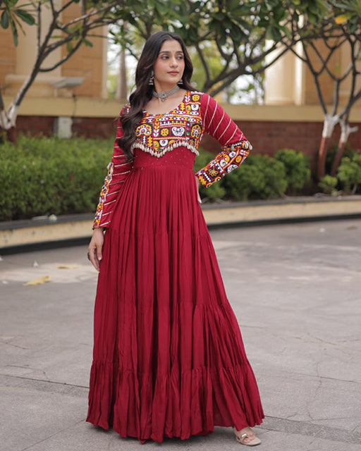 Two Color Rayon With Mukesh work Navratri Gown