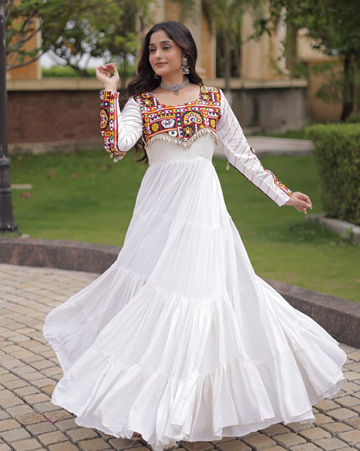 Two Color Rayon With Mukesh work Navratri Gown