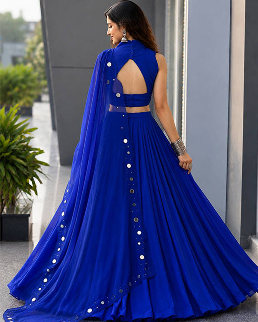 Three Color Cotton With  Mirror Work Navratri Lehenga Set