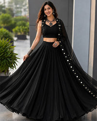 Three Color Cotton With  Mirror Work Navratri Lehenga Set