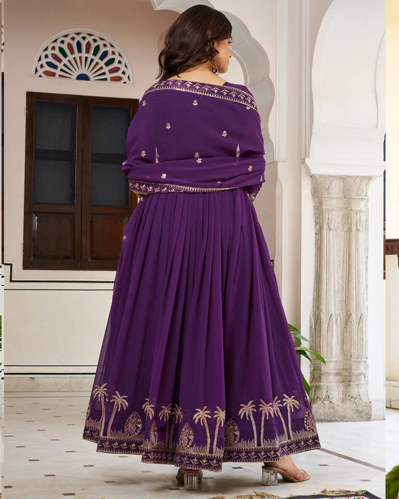Royal Purple Color Georgette Sequence Embroidered Gown