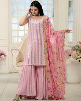 Pink Color Designer Three Piece Sharara Suit