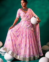 Pink Color Floral Tabby Silk Navratri Lehenga Choli