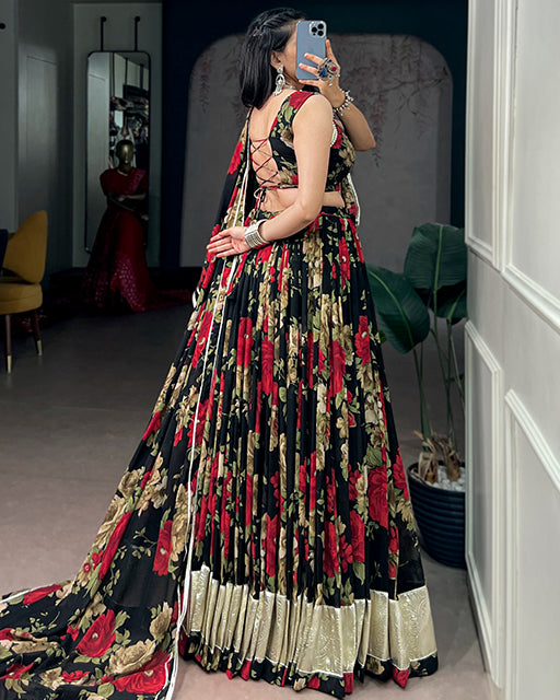 Red Color Floral Print  Georgette Navratri  Lehenga Choli