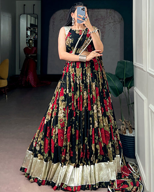 Red Color Floral Print  Georgette Navratri  Lehenga Choli