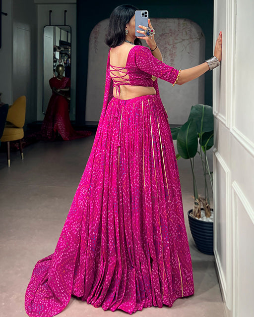 Designer Rani Pink Color Georgette Bandhani Print Navratri Lehenga Choli
