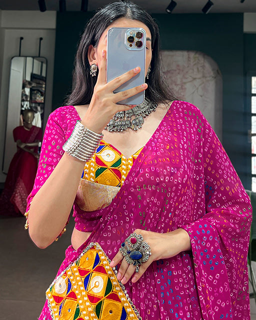 Designer Rani Pink Color Georgette Bandhani Print Navratri Lehenga Choli