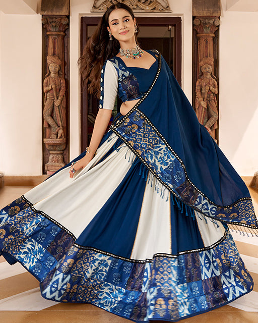 White And Blue Color Rayon Navratri Lehenga Choli