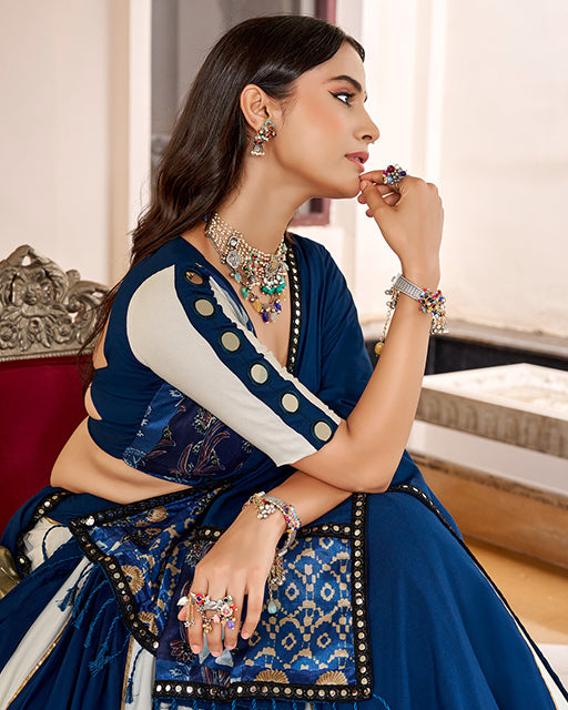 White And Blue Color Rayon Navratri Lehenga Choli