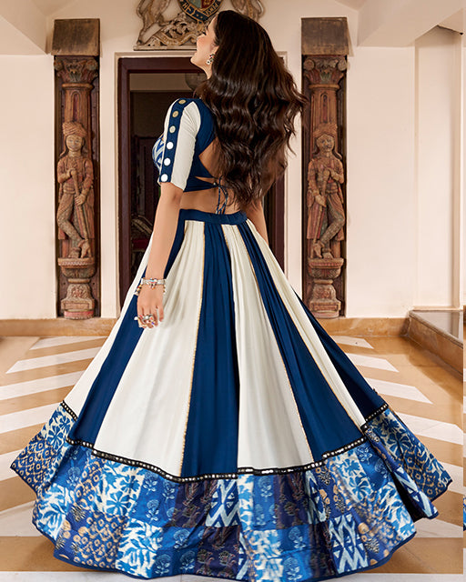 White And Blue Color Rayon Navratri Lehenga Choli