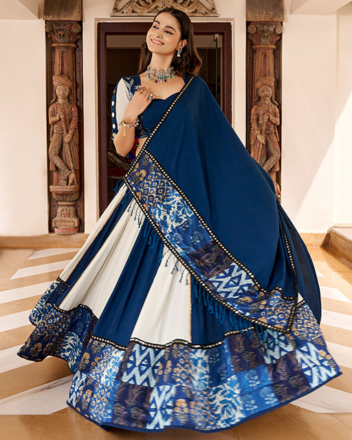White And Blue Color Rayon Navratri Lehenga Choli