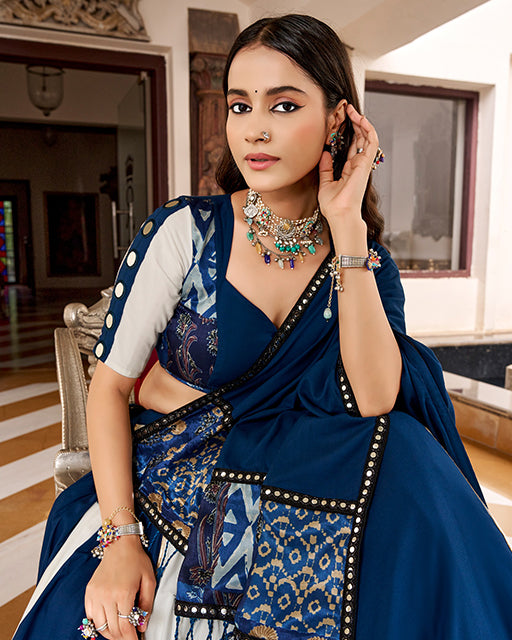 White And Blue Color Rayon Navratri Lehenga Choli