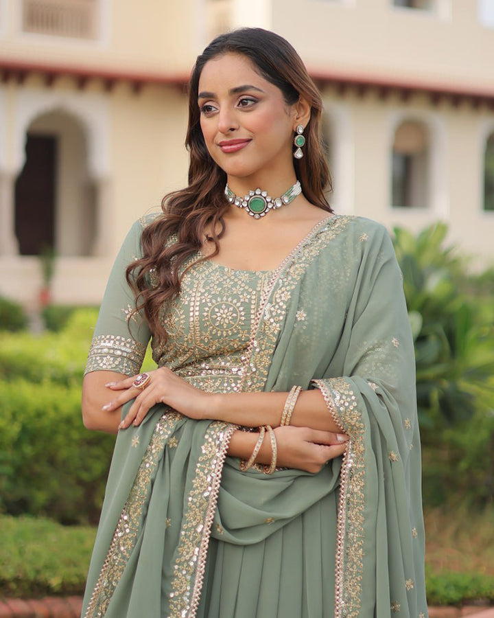 Mint Green Color Georgette Sequence Embroidery Lehenga Choli