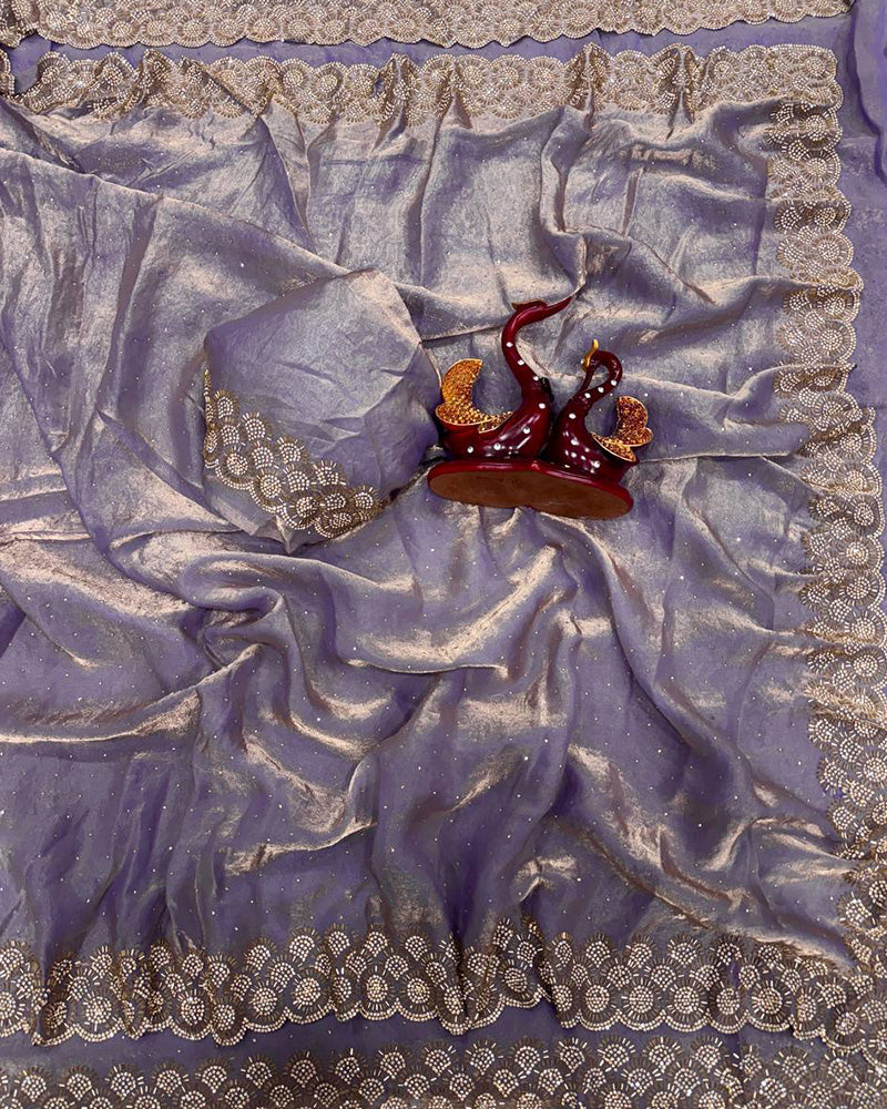 Grey Color Space Silk Embroidered Saree