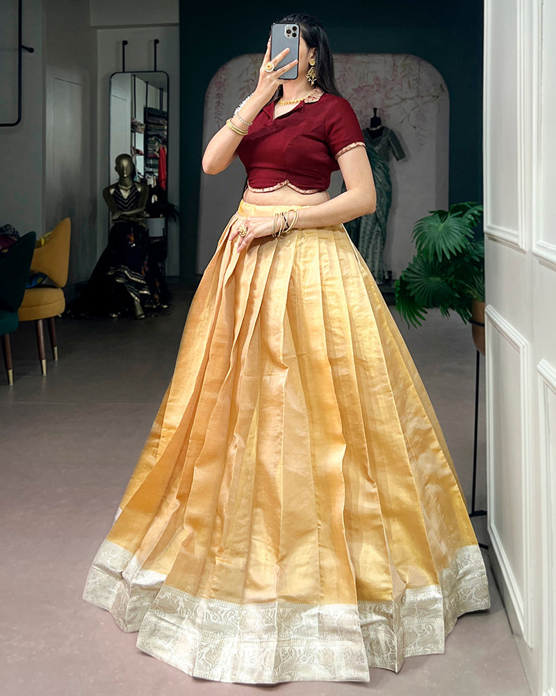 Cream Color Kanchipuram Zari Weaving Lehenga Choli