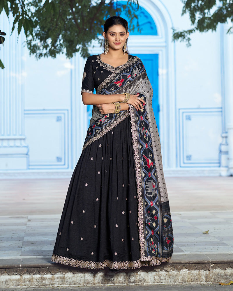 Premium Black Embroidered Vichitra Silk Lehenga Choli