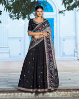 Premium Black Embroidered Vichitra Silk Lehenga Choli