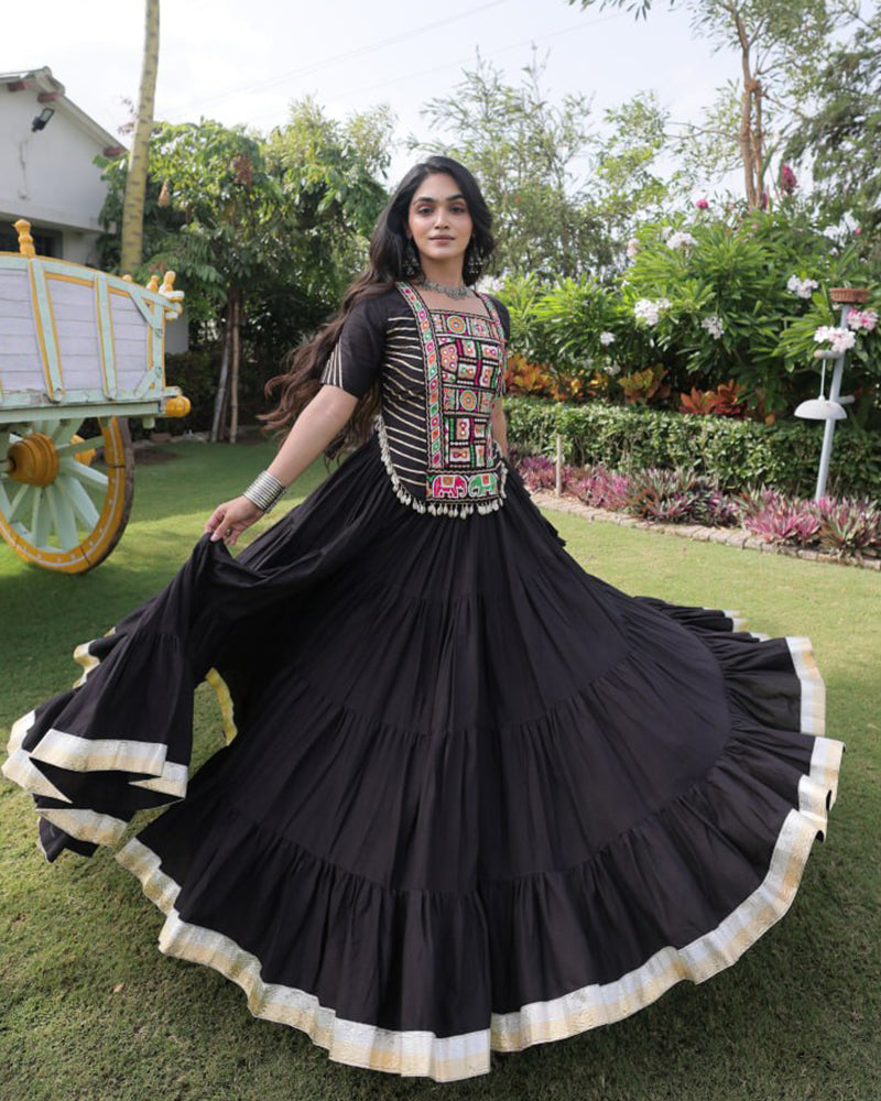 Four Color Kora Cotton Navratri Lehenga Set