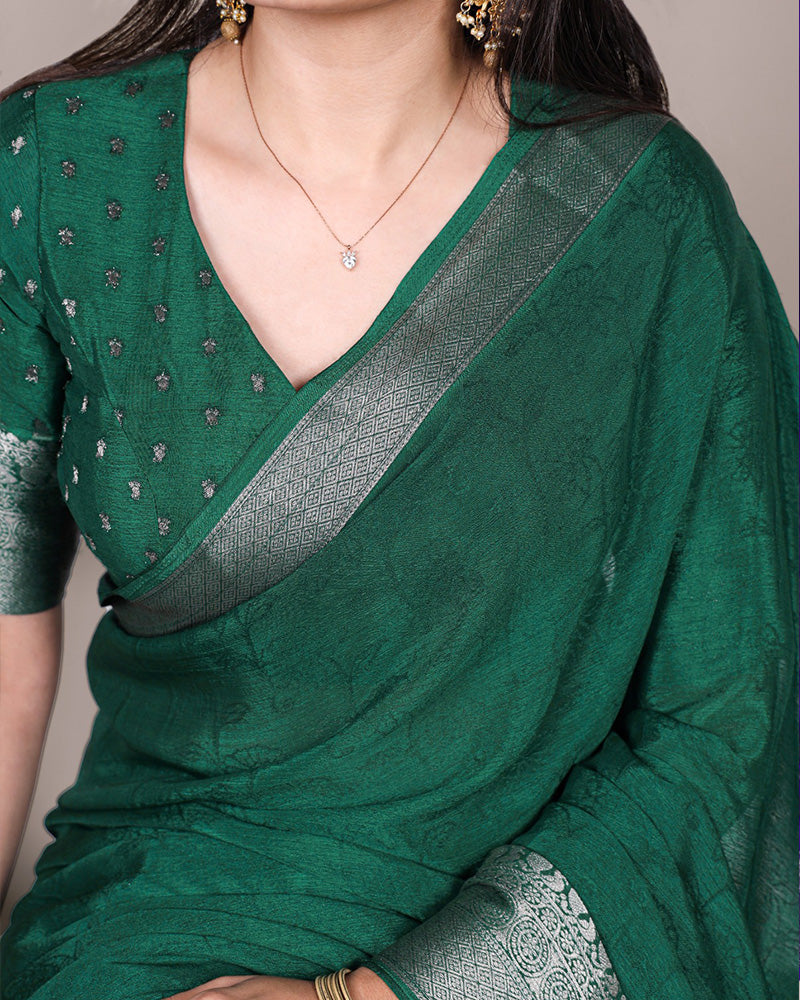 Green Color Chinon Self Printed Saree