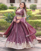 Deep Plum Color Gold Crush Embroidered Lehenga Choli
