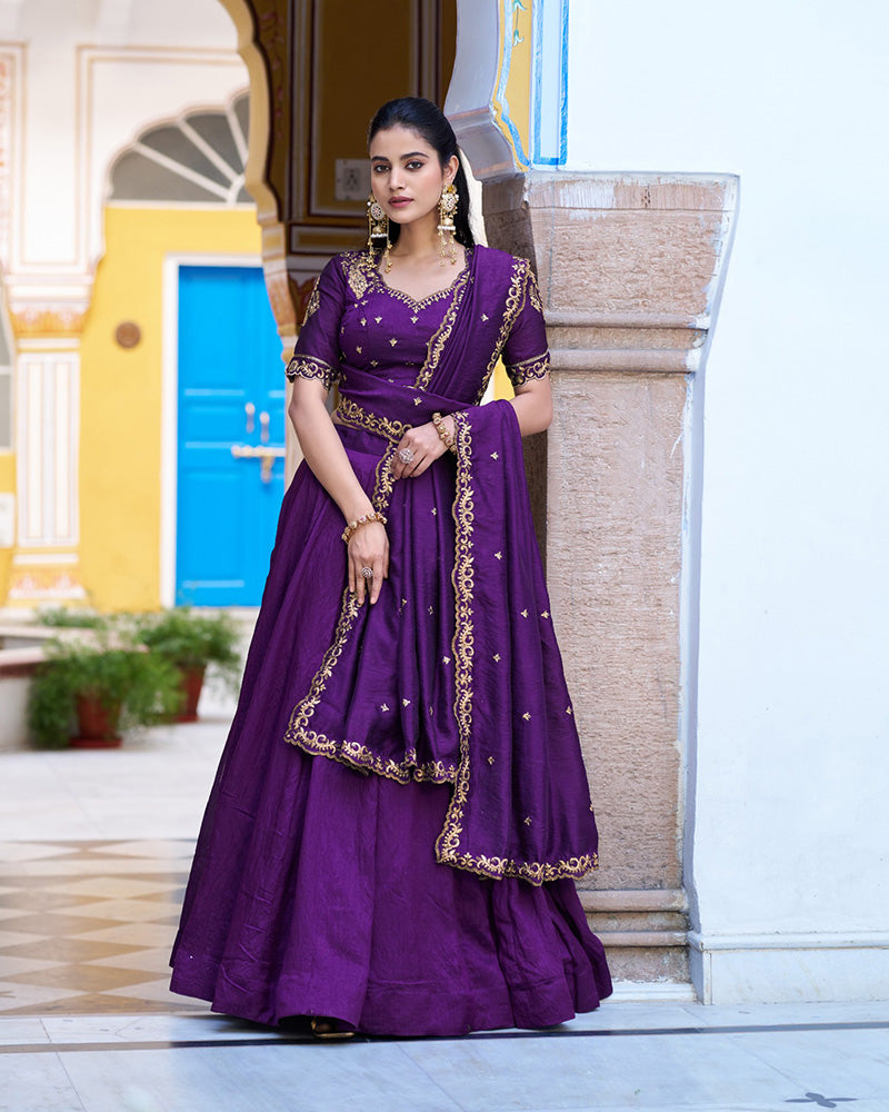 Designer Purple Color Nc Silk Embroidered Lehenga Choli