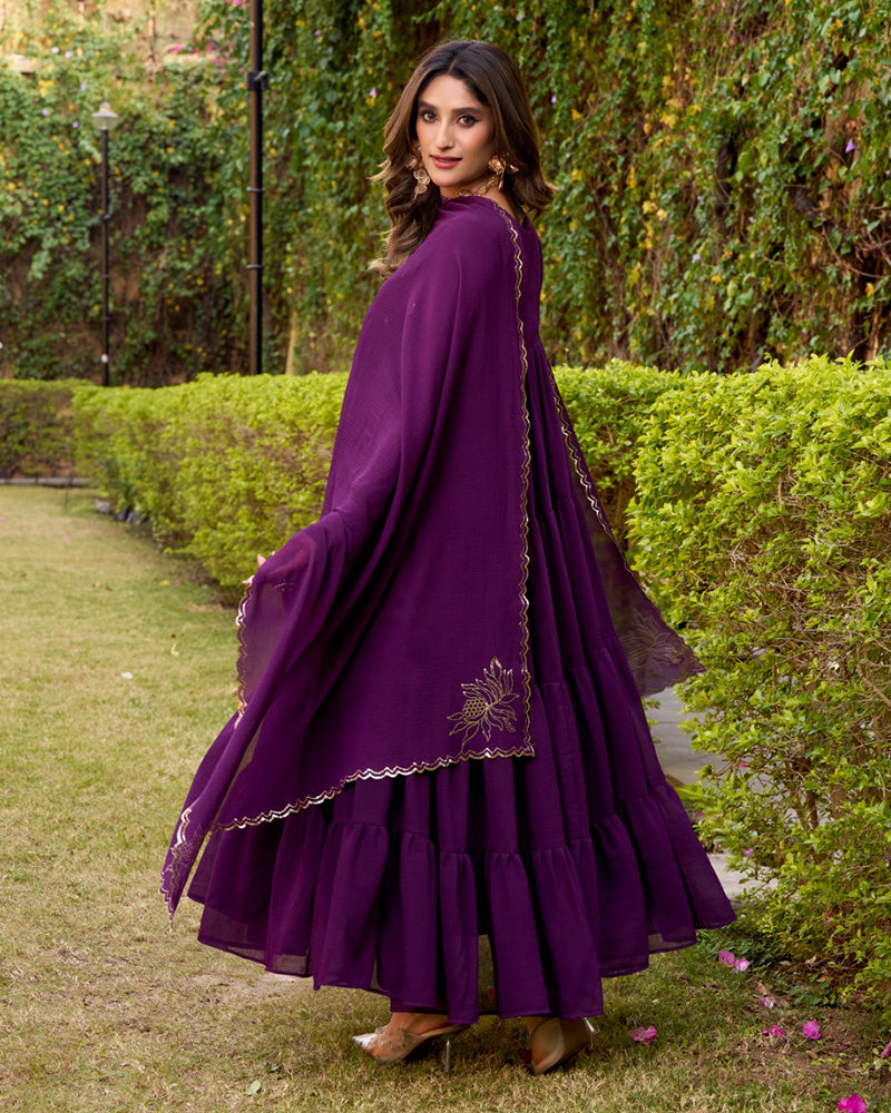Dark Purple Color Marble Three Piece Anarkali Suit